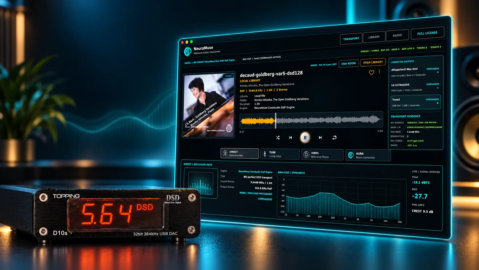 NeuraMuse product scene with DSD playback and external DAC