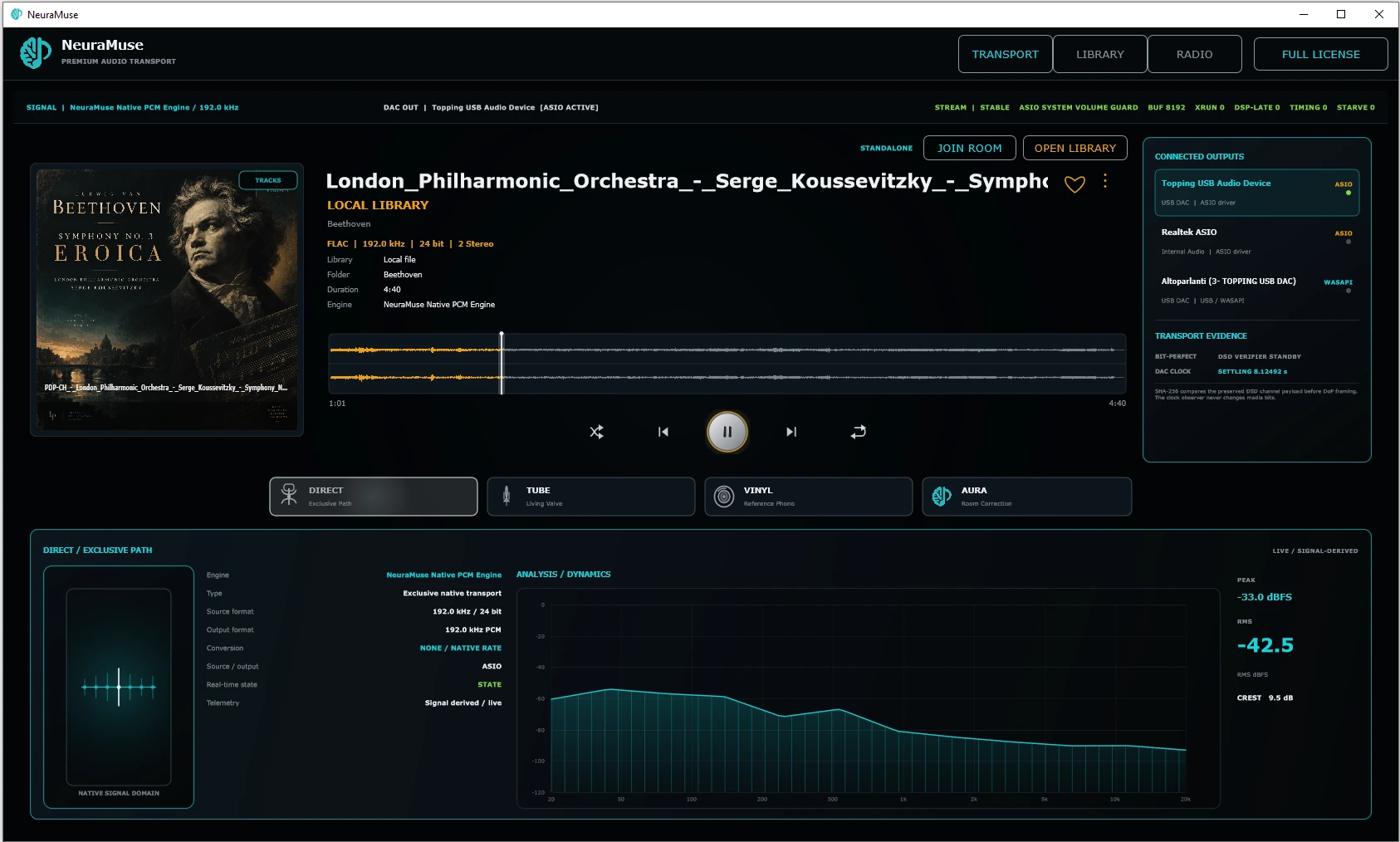 NeuraMuse showing 192 kHz PCM