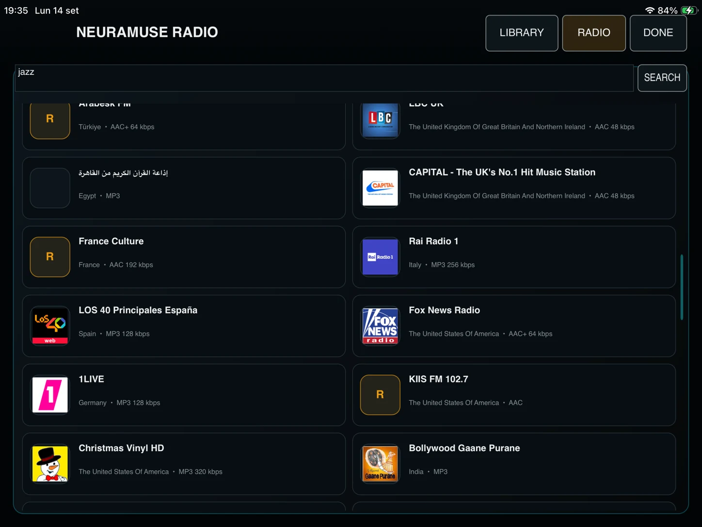 NeuraMuse for iPad Radio directory