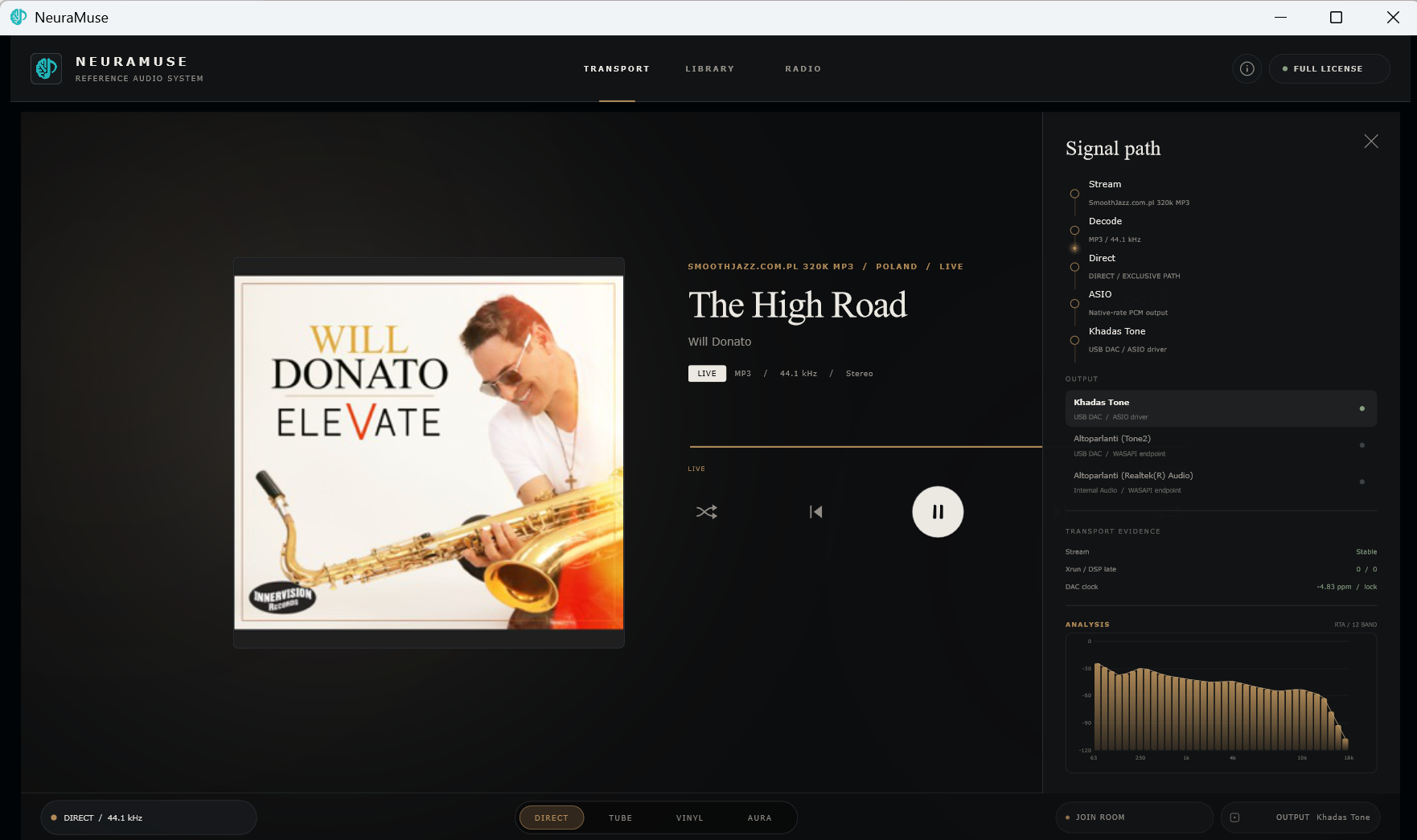 Current NeuraMuse Windows radio playback with Signal path open